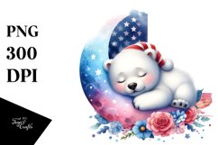 Sleeping Baby Polar Bear on Moon | Sublimation Clipart Product Image 3