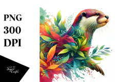 Vibrant Otter with Plant Leaves PNG Product Image 1