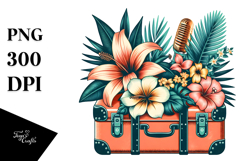 Retro Tropical Flower Suitcase PNG Product Image 1