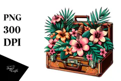 Retro Tropical Flower Suitcase PNG Product Image 1