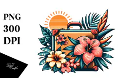 Retro Tropical Flower Suitcase PNG Product Image 1