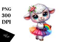 Watercolor Baby Lamb with Tutu PNG Product Image 1