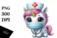 Cute Baby Unicorn Wearing Nurse Mask | Sublimation | Clipart Product Image 3