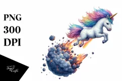 Colorful Pastel Baby Unicorn Diving from Meteor PNG Product Image 3