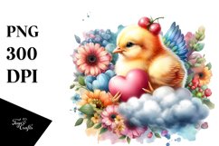 Baby Chicken on Cloud with Heart, PNG Product Image 1