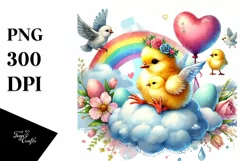 Baby Chicken on Cloud with Heart, PNG Product Image 1