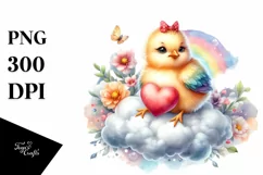 Baby Chicken on Cloud with Heart, PNG Product Image 1