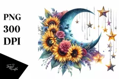 Vibrant Half Moon with Sunflowers PNG Product Image 3