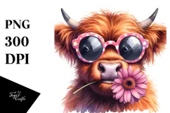 Highland Cow with Sunglasses PNG Product Image 1