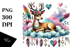 Boho Deer on Cloud with Hanging Hearts PNG Product Image 1