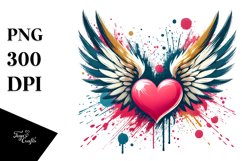 Heart with Wings Paint Brush Style PNG Product Image 1