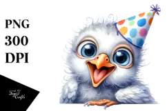Watercolor Funny Baby Dove with Party Hat Product Image 1