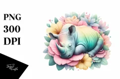 Colorful Rhino Sleeping Flower | Sublimation | Clipart Product Image 1