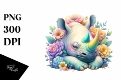 Colorful Rhino Sleeping Flower | Sublimation | Clipart Product Image 1