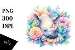 Colorful Rhino Sleeping Flower | Sublimation | Clipart Product Image 3