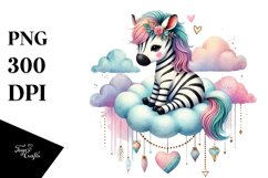 Cute Boho Zebra Sitting on Cloud PNG Product Image 1