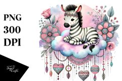 Cute Boho Zebra Sitting on Cloud PNG Product Image 1