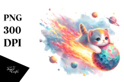 Colorful Pastel Watercolor Baby Cat Meteor Product Image 1