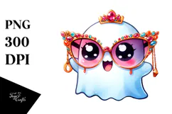 Cute Fashionable Ghost, Watercolor PNG Product Image 1