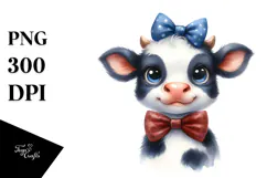Funny Baby Cow with Bow PNG Product Image 1