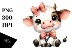 Funny Baby Cow with a Bow and Tie PNG Product Image 1