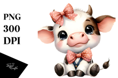 Funny Baby Cow with a Bow and Tie PNG Product Image 1