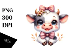 Funny Baby Cow with a Bow and Tie PNG Product Image 1