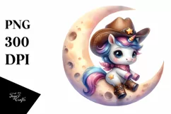 Cute Baby Unicorn Cowboy on Moon | Sublimation | Clipart Product Image 3