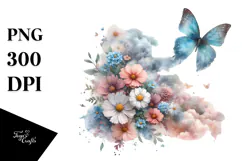 Butterfly Half of Flowers PNG Product Image 1