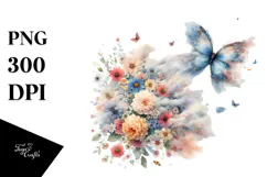 Butterfly Half of Flowers PNG Product Image 1