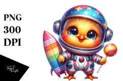 Watercolor Baby Chicken with Astronaut Suit PNG Product Image 1