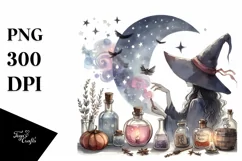 Washed Watercolor Retro Witch | Tshirt|Tumbler|Mug|Clipart Product Image 1