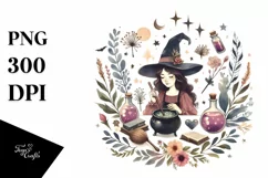 Washed Watercolor Retro Witch | Tshirt|Tumbler|Mug|Clipart Product Image 1