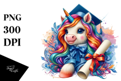 Colorful Baby Unicorn with Diploma, High-Res PNG Product Image 1