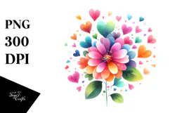 Simple Heart Flower with Washed Watercolor, PNG Product Image 1