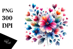 Simple Heart Flower with Washed Watercolor, PNG Product Image 1