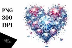 Watercolor Diamond Heart, Vintage PNG Product Image 1