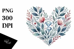 Watercolor Diamond Heart, Vintage PNG Product Image 1
