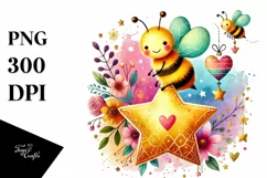 Cute Boho Bee on Star with Hearts PNG Product Image 1