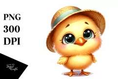 Funny Baby Chick with Sun Hat, PNG Product Image 1