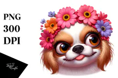 Cute Dog with Flower Crown PNG Product Image 1