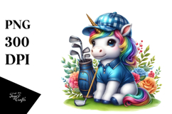 Colorful Baby Unicorn Golfer PNG Product Image 1