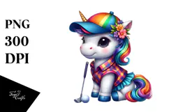 Colorful Baby Unicorn Golfer PNG Product Image 1