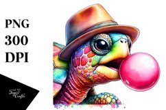 Colorful Turtle Wearing Hat |Watercolor Image Product Image 3