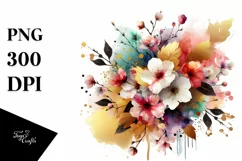 Colorful Bouquet with Cherry Blossom, GOLD FOIL Splash Product Image 1