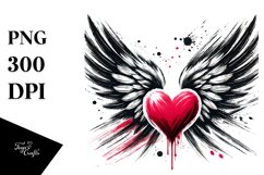 Heart with Wings Paint Brush Style PNG Product Image 1