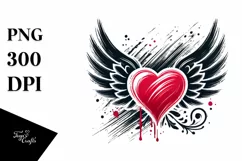 Heart with Wings Paint Brush Style PNG Product Image 1