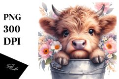 Watercolor Baby Highland Cow PNG Product Image 1