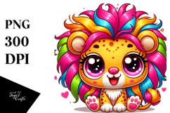 Colorful Crazy Baby Lion PNG Product Image 1