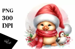 Watercolor Santa Hat Duck, PNG Product Image 1